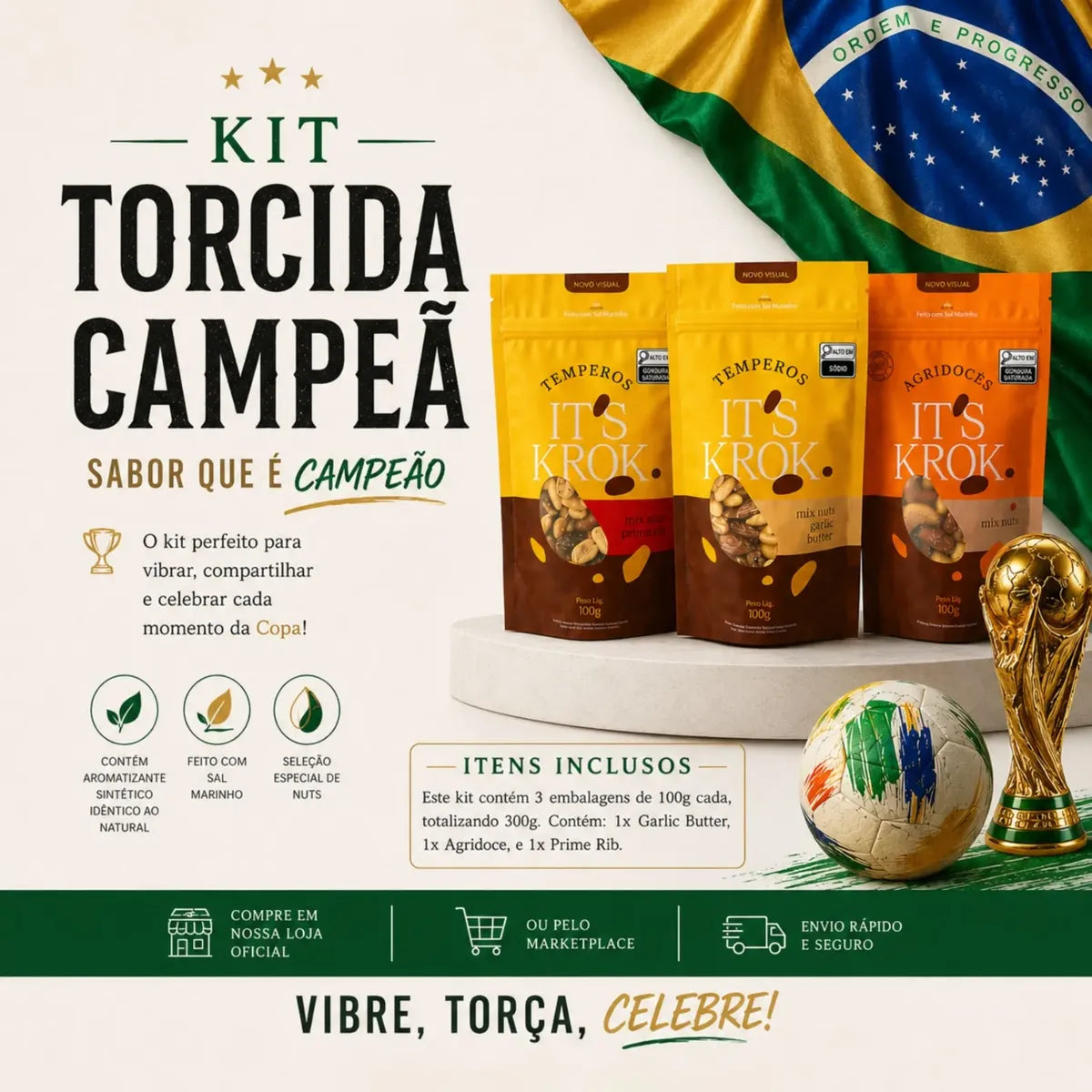 Kit Torcida Mix Nuts It's Krok 300g 3 Sabores Selecionados