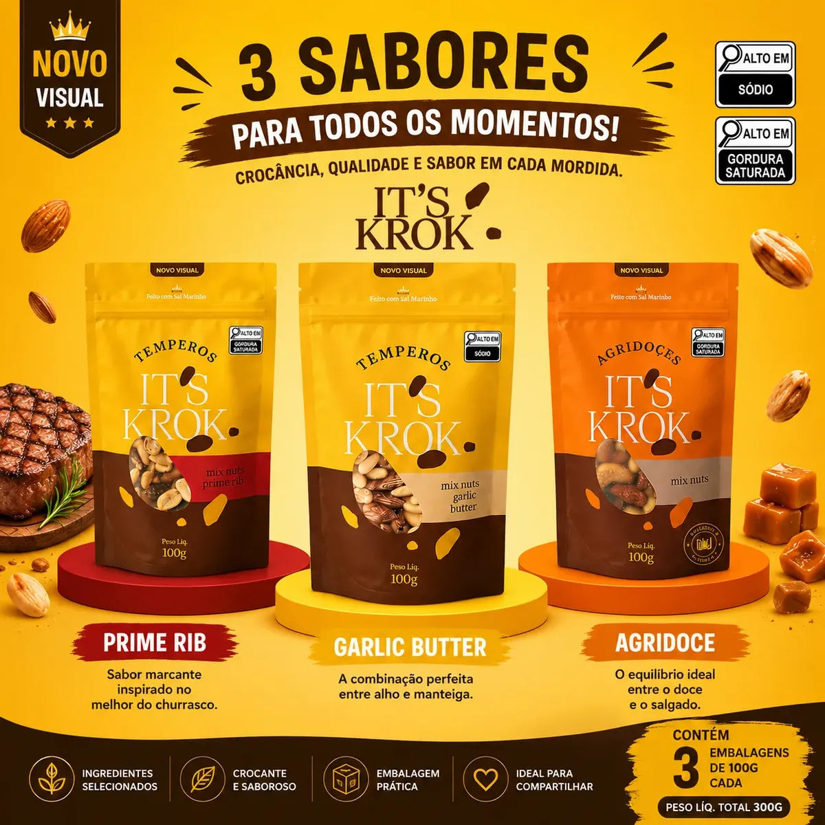 Kit Torcida Mix Nuts It's Krok 300g 3 Sabores Selecionados
